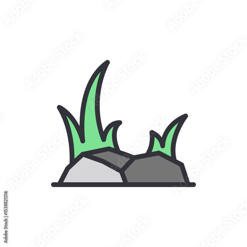 Illustration Of Green Grass Growing Between Some Rocks On The Ground