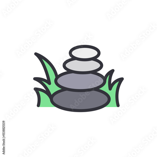 Stacked Stones Symbolizing Tranquility And Harmony Among Green Grass