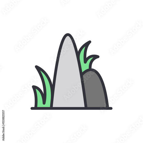 Stylized Stone Formation With Grasses Icon On Transparent Layer