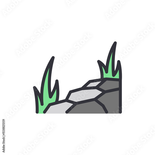 Charming Cartoon Illustration Of Small Stone Patch With Lush Grass