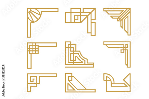 Geometric corner designs showcasing art deco style in a minimalistic layout for modern interiors and architectural projects