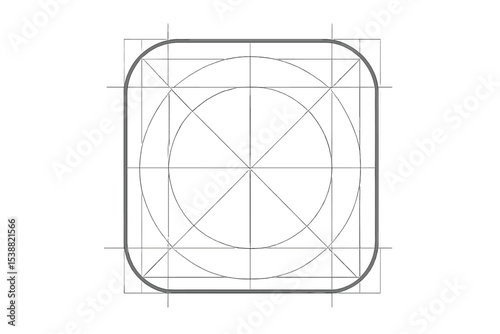 Graphic design of a rounded square icon template with grid layout for digital applications and user interfaces