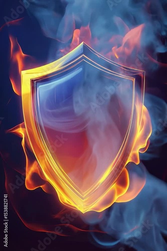 Glowing Shield Surrounded by Flames