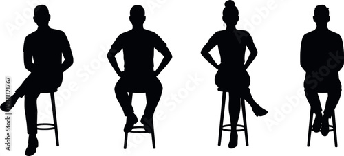 People on Stools: Diverse Group Sitting Silhouettes