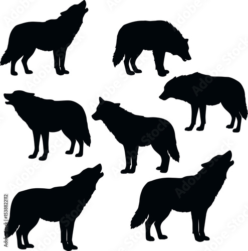 Howling Wolf Silhouettes: Pack, Wildlife, Forest