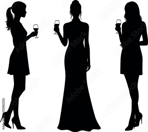 Elegant Women Silhouettes: Cocktails, Party, Celebration