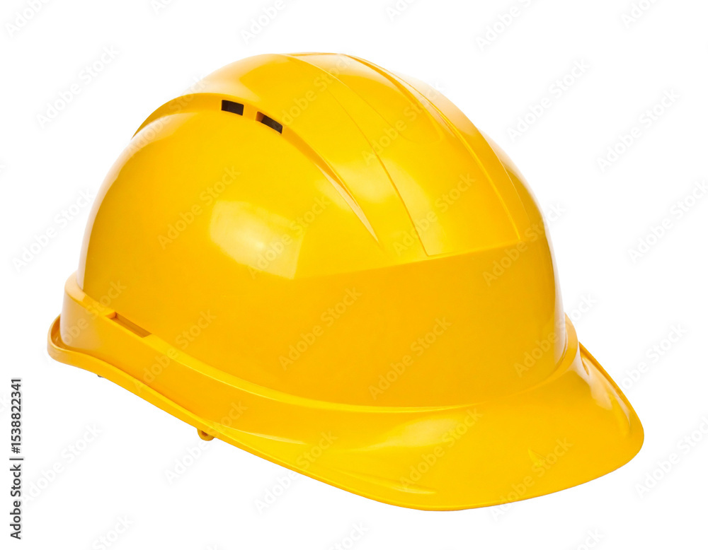 Fototapeta premium Yellow hard hat isolated on white, protective headgear for construction workers.