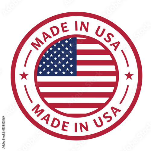 Made in USA icon in circle outline. American quality product symbol. Manufactured in the United States sign. Vector illustration