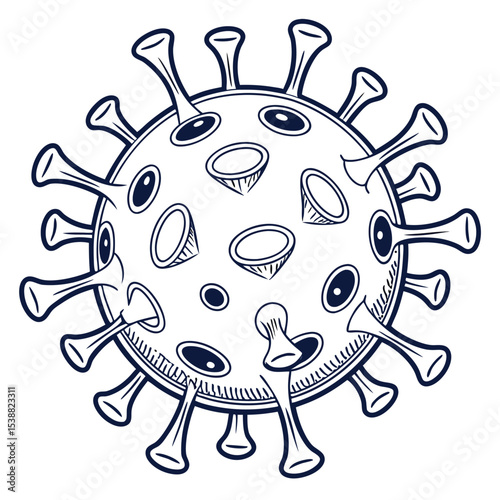 Surreal Virus Moon Fusion Illustration – Hand Drawn Hybrid of Coronavirus and Lunar Surface Concept
