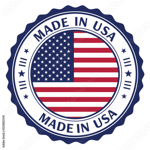 Made in USA icon in circle outline. American quality product symbol. Manufactured in the United States sign. Vector illustration