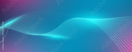 Abstract dark blue color. Futuristic technology background. Dynamic line wave big data particle flow.