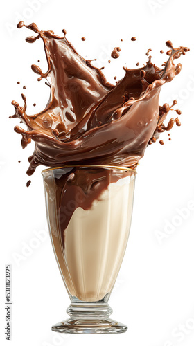  Realistic Chocolate Splash Coming Out of a Glass of Milk on Transparent Background
