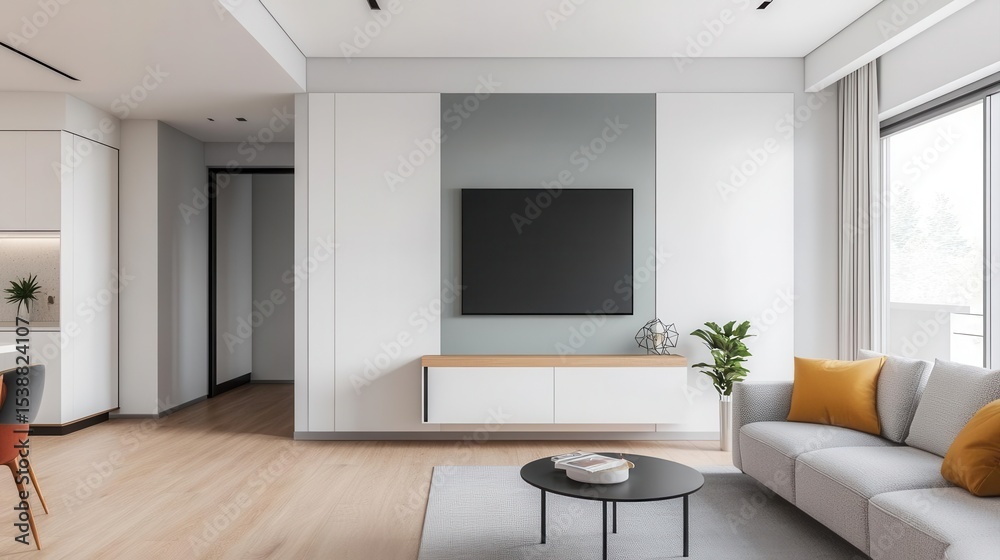 Fototapeta premium Modern apartment decorated with dopamine design principles and colorful symmetry