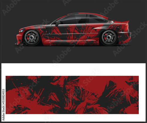 Red and Black Abstract Car Wrap Design Template