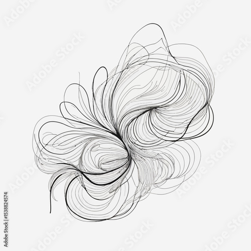 A premium black-and-white abstract doodle design composed of flowing, organic lines. The minimalist style evokes a sense of calm, elegance, and modernity, suitable for fine art prints or contemporary 
