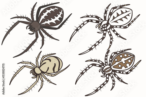 A set of collection spider with red glowing eye vector illustration isolated on white background