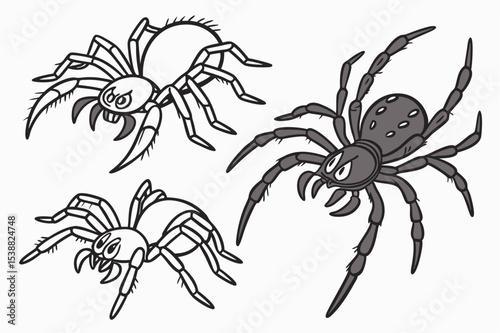 A set of collection spider with red glowing eye vector illustration isolated on white background