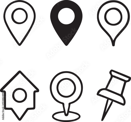 Location Marker and Map Pin Vector Icons Set – Diverse Navigation Symbols for Apps and Websites