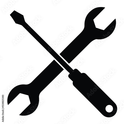 Black silhouette crossed wrench and screwdriver repair icon