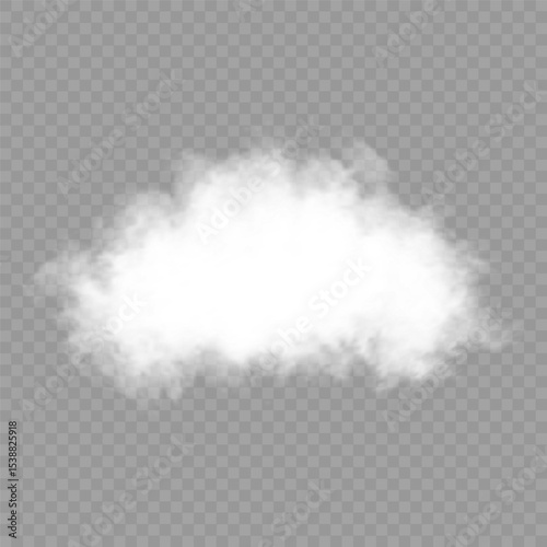 Cloud art or smoky air illustration. White realistic 3D vector isolated cloud on the transparent background.Vector set. Chimney smoke, fog wave or cloud pattern with overlay effect. Cloud, smoke, png.