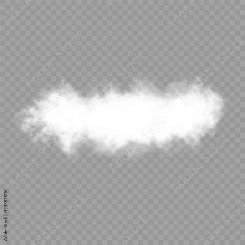 Cloud art or smoky air illustration. White realistic 3D vector isolated cloud on the transparent background.Vector set. Chimney smoke, fog wave or cloud pattern with overlay effect. Cloud, smoke, png.