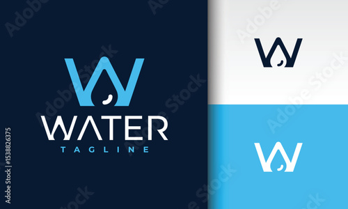 Water Logo with Letter W and Drop