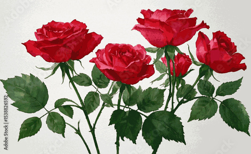 Dancing Pigments Red roses isolated watercolor vector illustration svg
