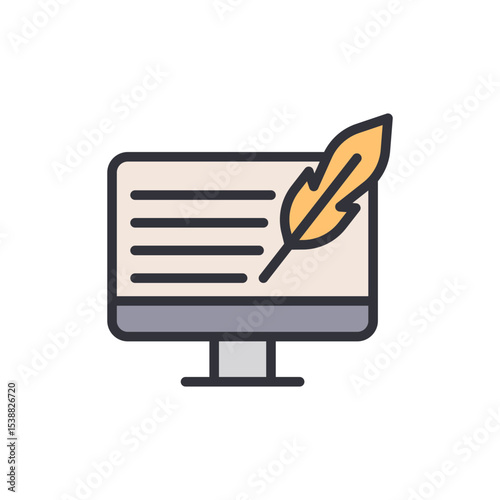 Vintage Digital Writing Concept Featuring Quill And Computer Screen