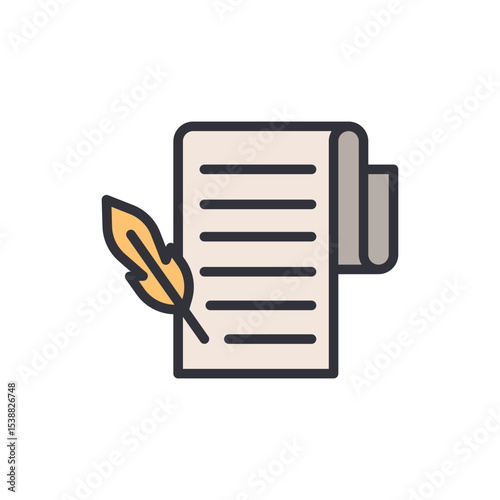Feather Quill And Scroll Illustrating Writing History Concept Art