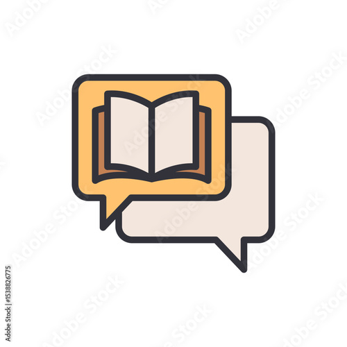 Creative Icon Of Book In Speech Bubble Symbolizing Knowledge Exchange