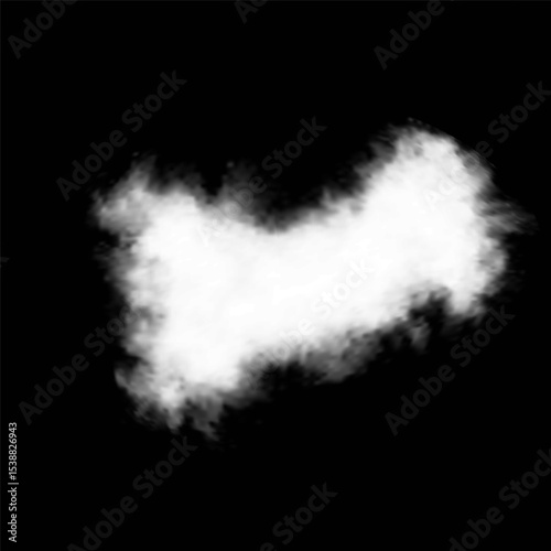 White realistic 3D vector isolated cloud on the transparent background.Vector set. Set of vector clouds, fog or smoke on an isolated transparent background. Cloud, smoke, fog png. Vector illustration.