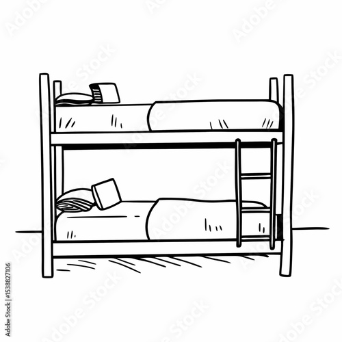 A charming hand-drawn bunk bed design perfect for children's room decor, bedroom illustrations, or playful home-themed projects.