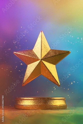 Levitating Golden Diamond in Colorful Atmosphere