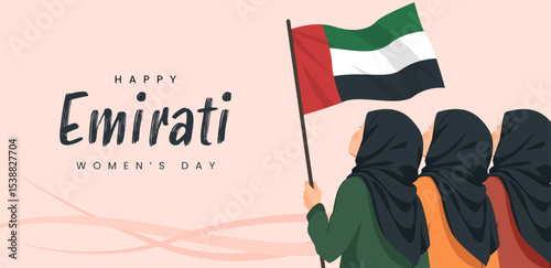 Emirates Women's Day Design with Female with Hijab Vector Illustration. Emirati Womens Day Template Suitable for Poster Banner Flyer Background. UAE Women's Day August.