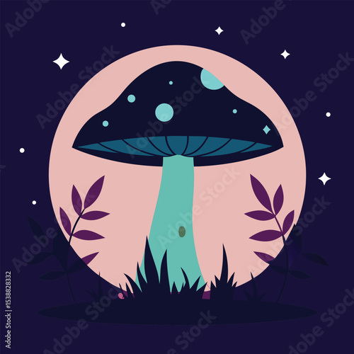 Silhouette style magical mushroom illustration design