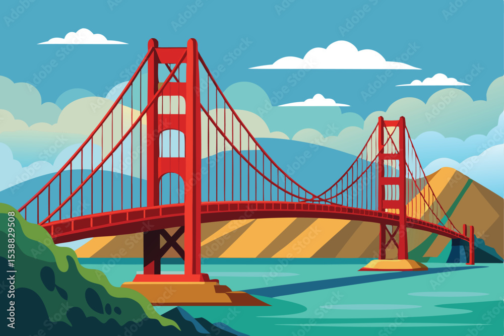 Obraz premium Golden Gate Bridge: an iconic red suspension bridge in San Francisco, California, spanning the bay with architectural grandeur