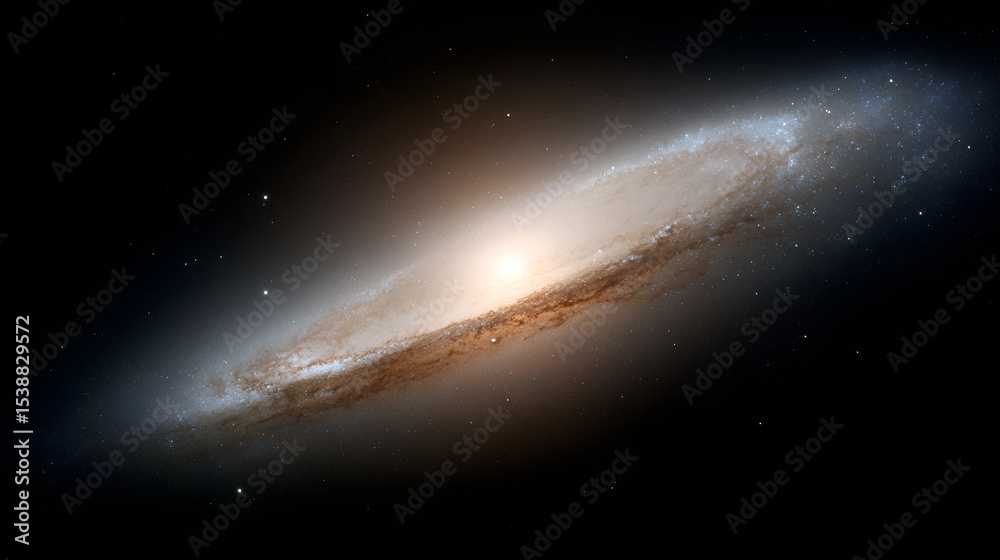 Fototapeta premium Spiral galaxy with bright core and glowing stars in deep space 