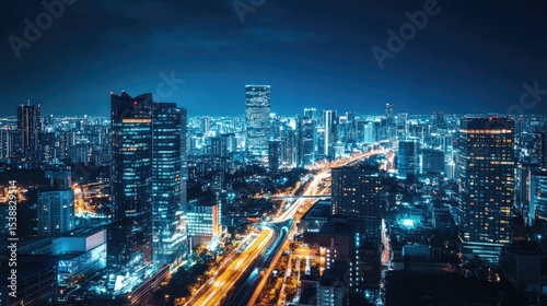 Wallpaper Mural Vibrant Night Scene of a City Skyline with Bright Lights and Busy Streets Torontodigital.ca