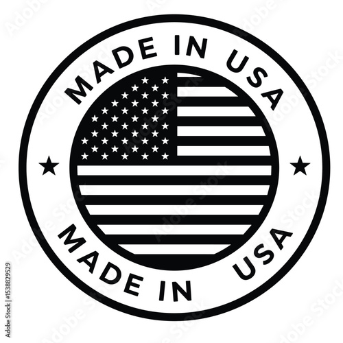 Made in USA icon in circle outline. American quality product symbol. Manufactured in the United States sign. Vector illustration