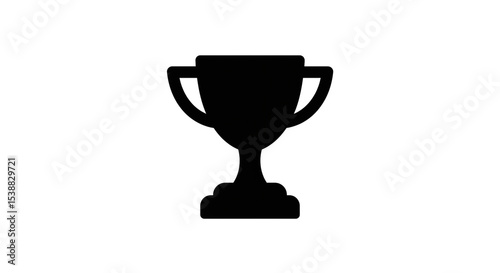A simple black silhouette of a trophy with handles and a pedestal on a plain white background space filling