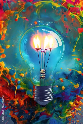 Colorful Light Bulb with Paint Explosion