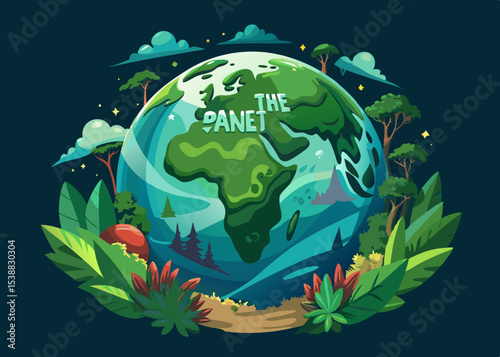 Green planet earth illustration for environmental awareness