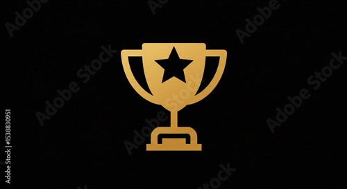 A golden trophy with a star in the center on a black background symbolizing achievement and success photo