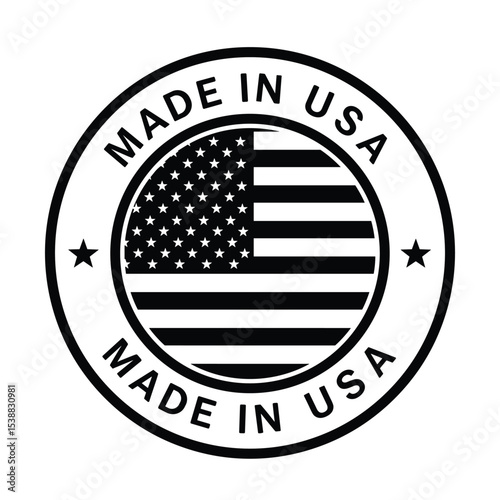 Made in USA icon in circle outline. American quality product symbol. Manufactured in the United States sign. Vector illustration