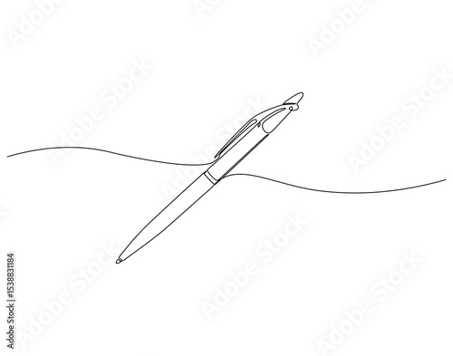 Continuous one line drawing of pen. One line drawing illustration of ballpoint. Marker, school tool concept single line. Editable outline