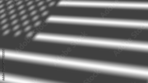 Subtle American flag silhouette shadow overlay with gentle blur and light rays. Transparent background, realistic flag texture effect for digital designs, mockups, or creative templates.