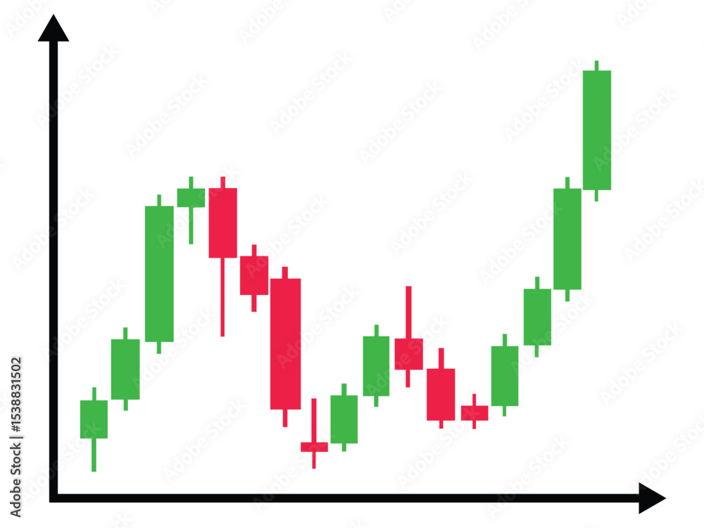 Fototapeta premium Stock Market Candel bar vector icon. Candel bar chat with green and red color, investment Online Vector. Stock Market, forex market and Cryptocurrency market. Vector illustration.