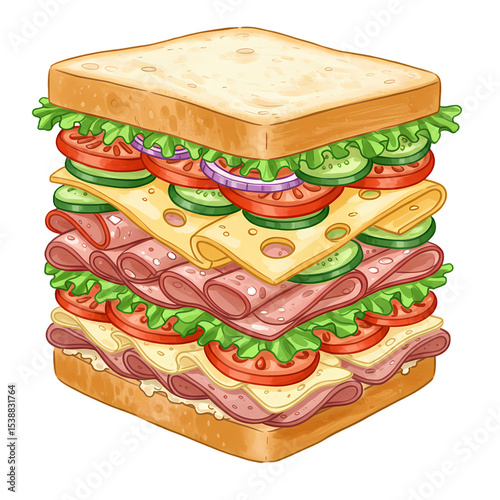 Monumental MultiLayered Sandwich A Culinary Delight isolated on transparent baackground