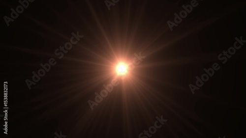 4K loop center rotating glow gold rays lights optical lens flares shiny animation art background. Lighting lamp rays effect dynamic bright video footage. Gold glow star optical flare motion. 