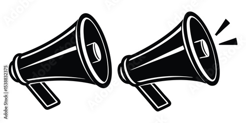Megaphone Icon Vector Illustration, Simple Black and White Bullhorn On White Background